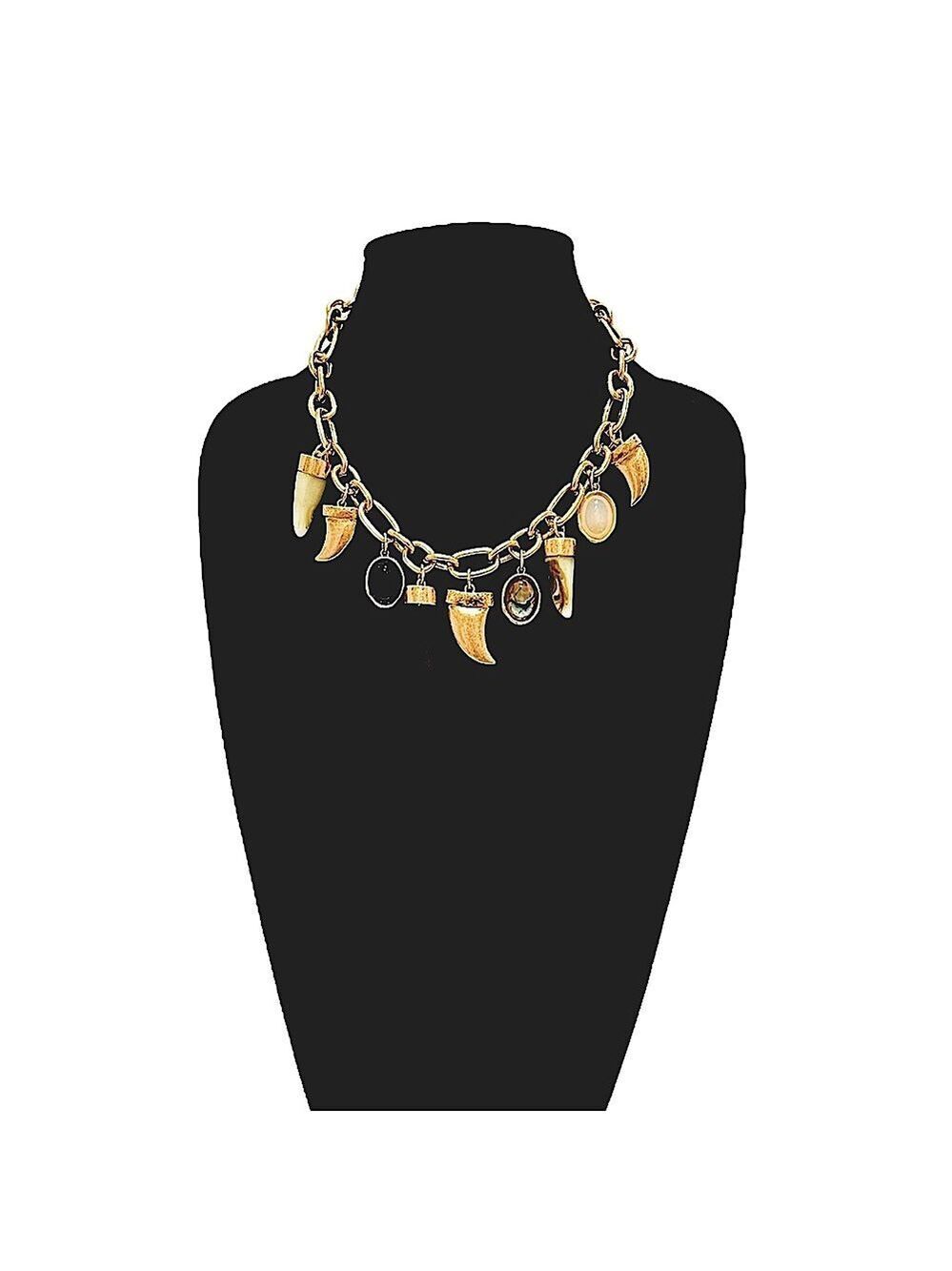 Zara Gold Charm Link Necklace with Horn Pendants